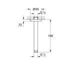 Grohe Tavandan Duş Başlığı İçin Tavan İniş Borusu, 186 mm - Teknik Çizim