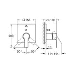 Grohe Allure Ankastre Banyo/Duş Bataryası, Altın (Sıva Üstü Grubu) - Teknik Çizim