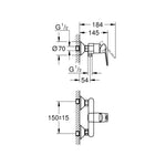 Grohe BauLoop Duş Bataryası - Teknik Çizim