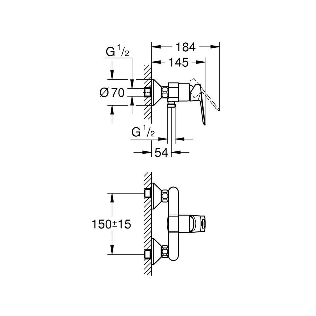 Grohe BauLoop Duş Bataryası - Teknik Çizim