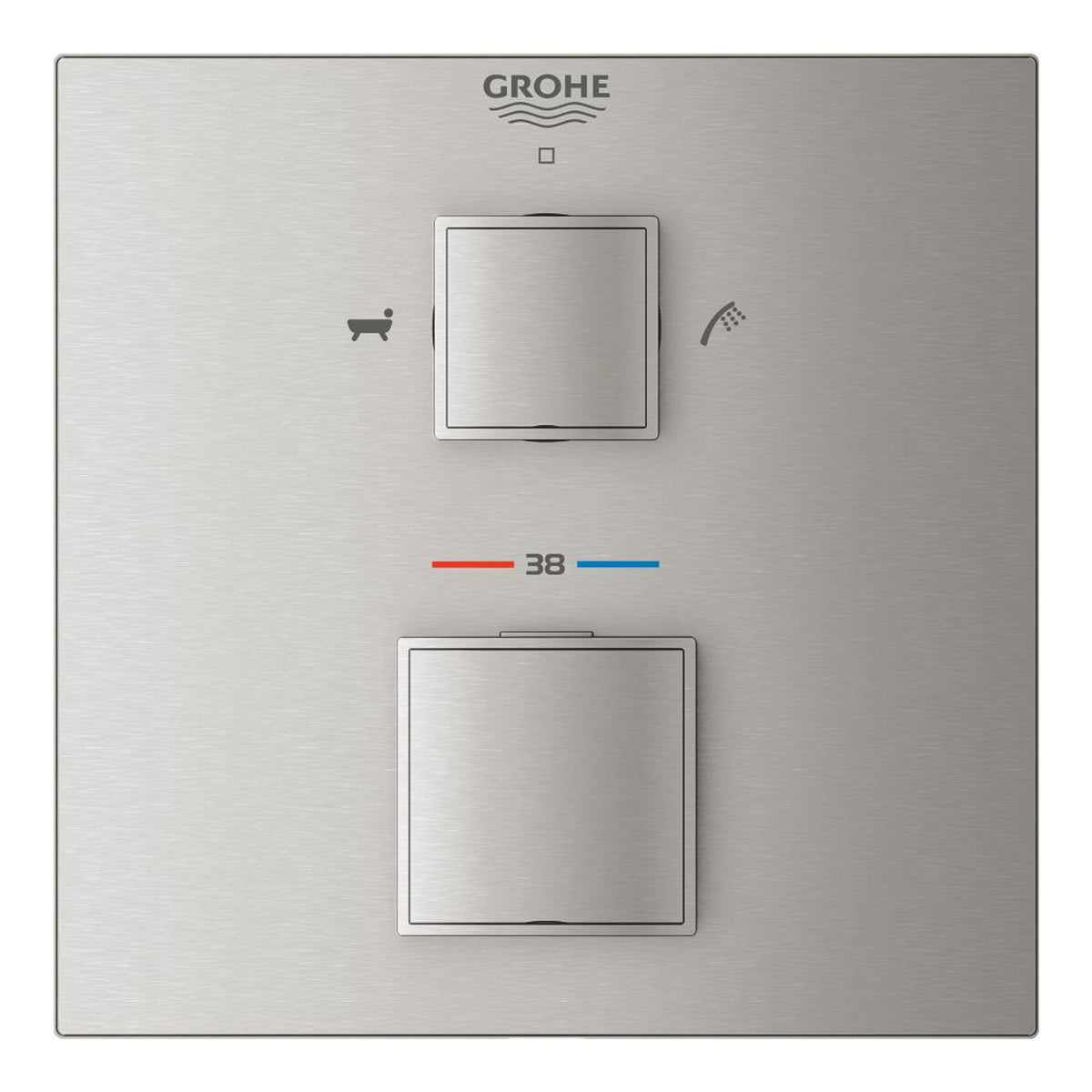 Grohe Grohtherm Cube Çift Yönlü Termostatik Ankastre Banyo Bataryası (2 Yollu, Sıva Üstü Grubu), Paslanmaz Çelik - Ürün Görseli