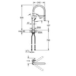 Grohe Essence Eviye Bataryası, Hayalet Siyah - Teknik Çizim