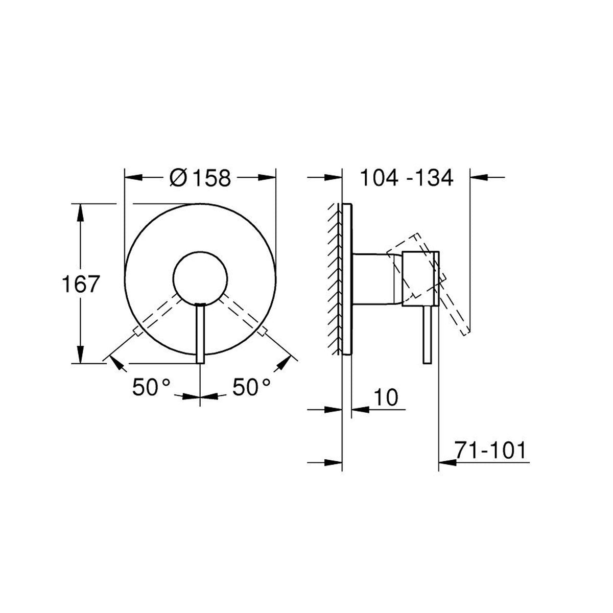 Grohe Atrio Ankastre Duş Bataryası (Sıva Üstü Grubu) - Teknik Çizim