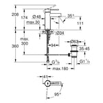 Grohe Essence Lavabo Bataryası (Sifon Kumandası) - Teknik Çizim