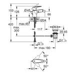 Grohe BauEdge Sifon Kumandalı Bide Bataryası - Teknik Çizim