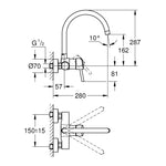 Grohe Concetto Duvardan Eviye Bataryası - Teknik Çizim