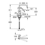 Grohe Eurosmart Kuğu Borulu Eviye Bataryası - Teknik Çizim