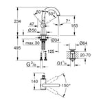 Grohe Atrio Lavabo Bataryası (M-Boy), Paslanmaz Çelik - Teknik Çizim