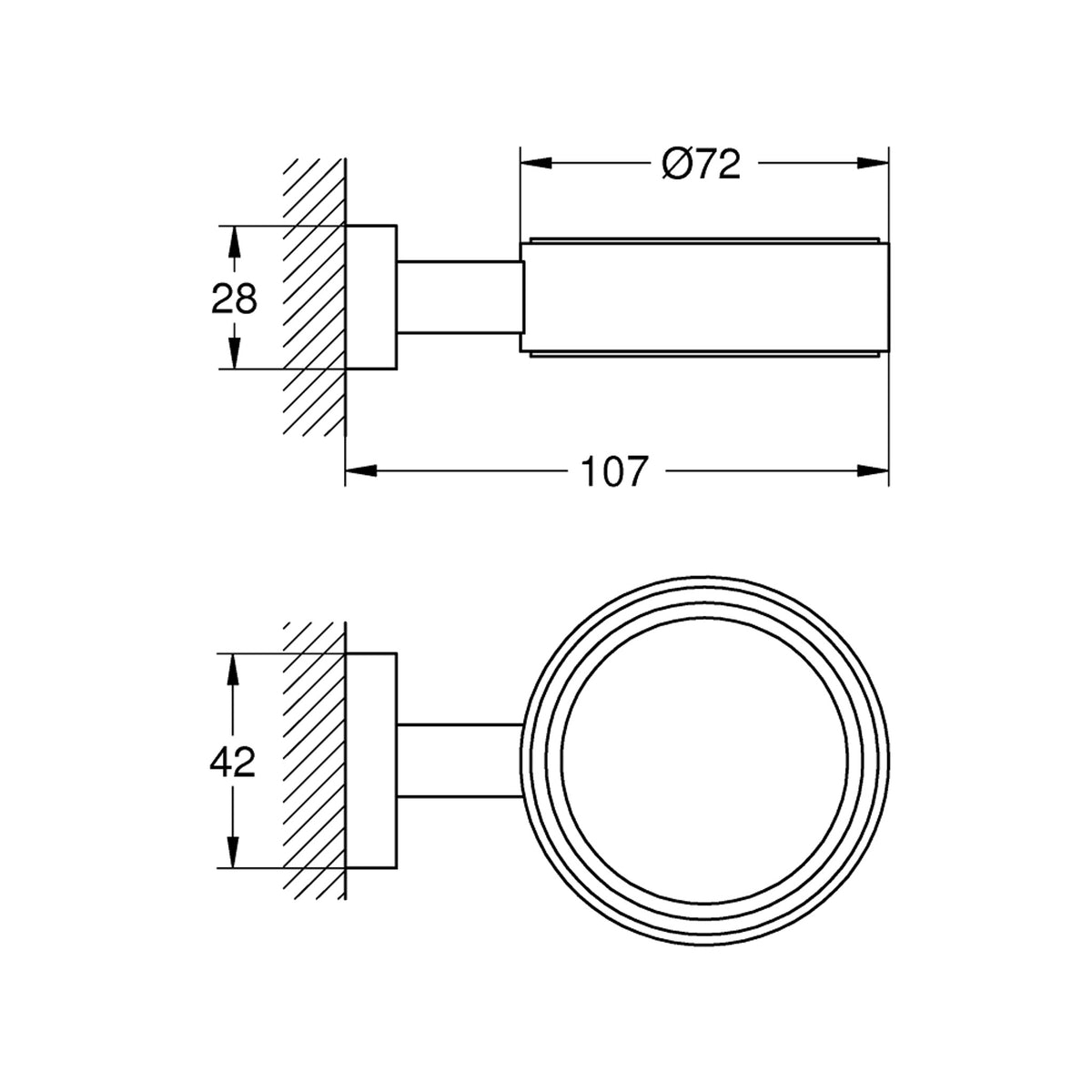 Grohe Essentials Cube Tutamak (Sabunluk Fırçalık), Paslanmaz Çelik - Teknik Çizim