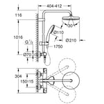 Grohe Tempesta System 210 Duvara Monte Termostatik Duş Bataryalı Duş Kolonu, Mat Siyah - Teknik Çizim