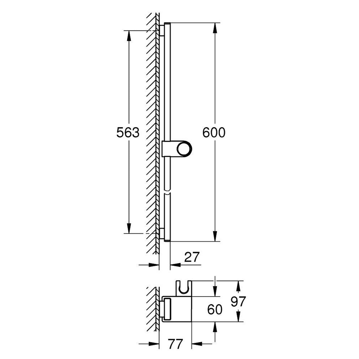 Grohe Rainshower Aqua Duş Sürgüsü, 60 cm - Teknik Çizim
