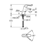 Grohe Euroeco Safety Mixer Bedensel Engelli Lavabo Bataryası - Teknik Çizim