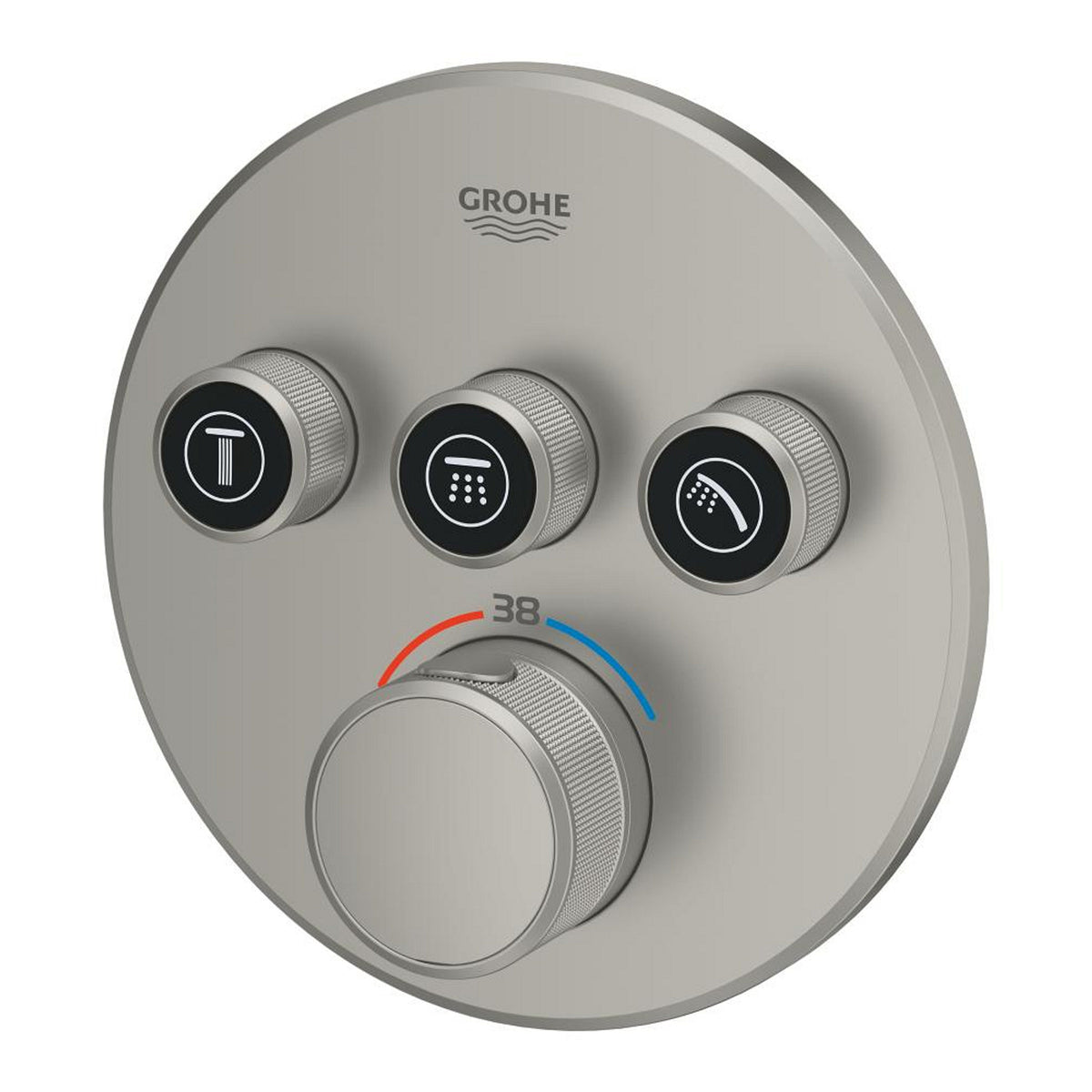 Grohe Grohtherm SmartControl Ankastre Termostatik Banyo/Duş Bataryası (Sıva Üstü Grubu), 3 Yollu, Saten Çelik - Ürün Görseli