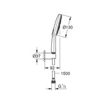 Grohe RainShower SmartActive 130 El Duşu, 3 Akışlı - Teknik Çizim
