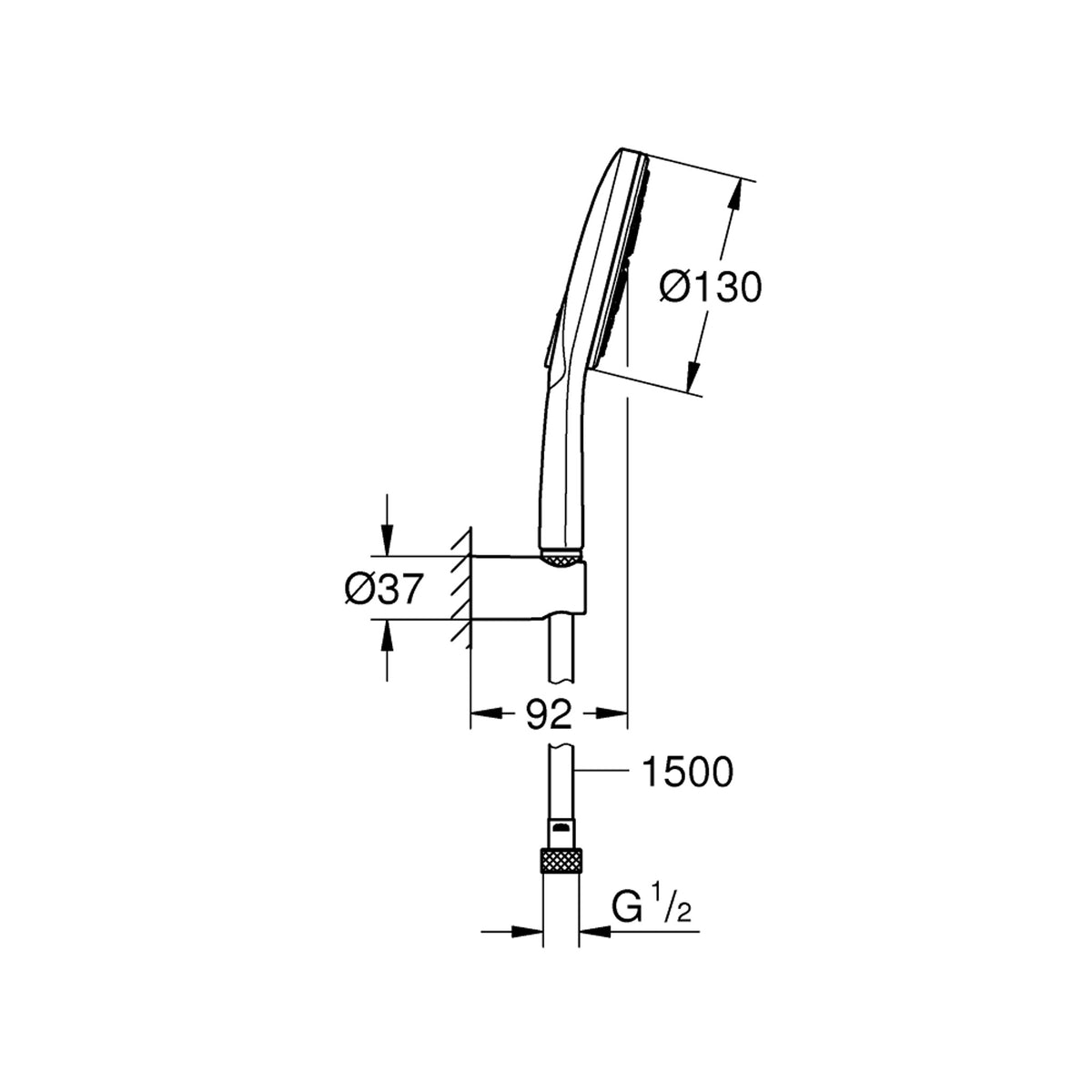 Grohe RainShower SmartActive 130 El Duşu, 3 Akışlı - Teknik Çizim