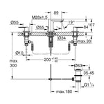 Grohe Eurosmart Cosmopolitan 3 Delikli Ankastre Lavabo Bataryası, Sifon Kumandalı - Teknik Çizim