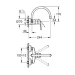 Grohe Eurosmart Duvardan Lavabo Bataryası - Teknik Çizim