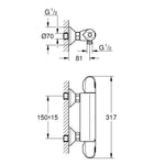 Grohe Grohtherm 1000 Termostatik Duş Bataryası - Teknik Çizim