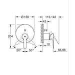 Grohe Lineare Ankastre Banyo/Duş Bataryası (Sıva Üstü Grubu), 2 Yollu, Mat Siyah - Teknik Çizim