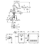 Grohe Blue Professional Eviye Bataryası Seti, Paslanmaz Çelik - Teknik Çizim