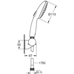 Grohe Tempesta 110 El Duşu Seti, 2 Akışlı - Teknik Çizim