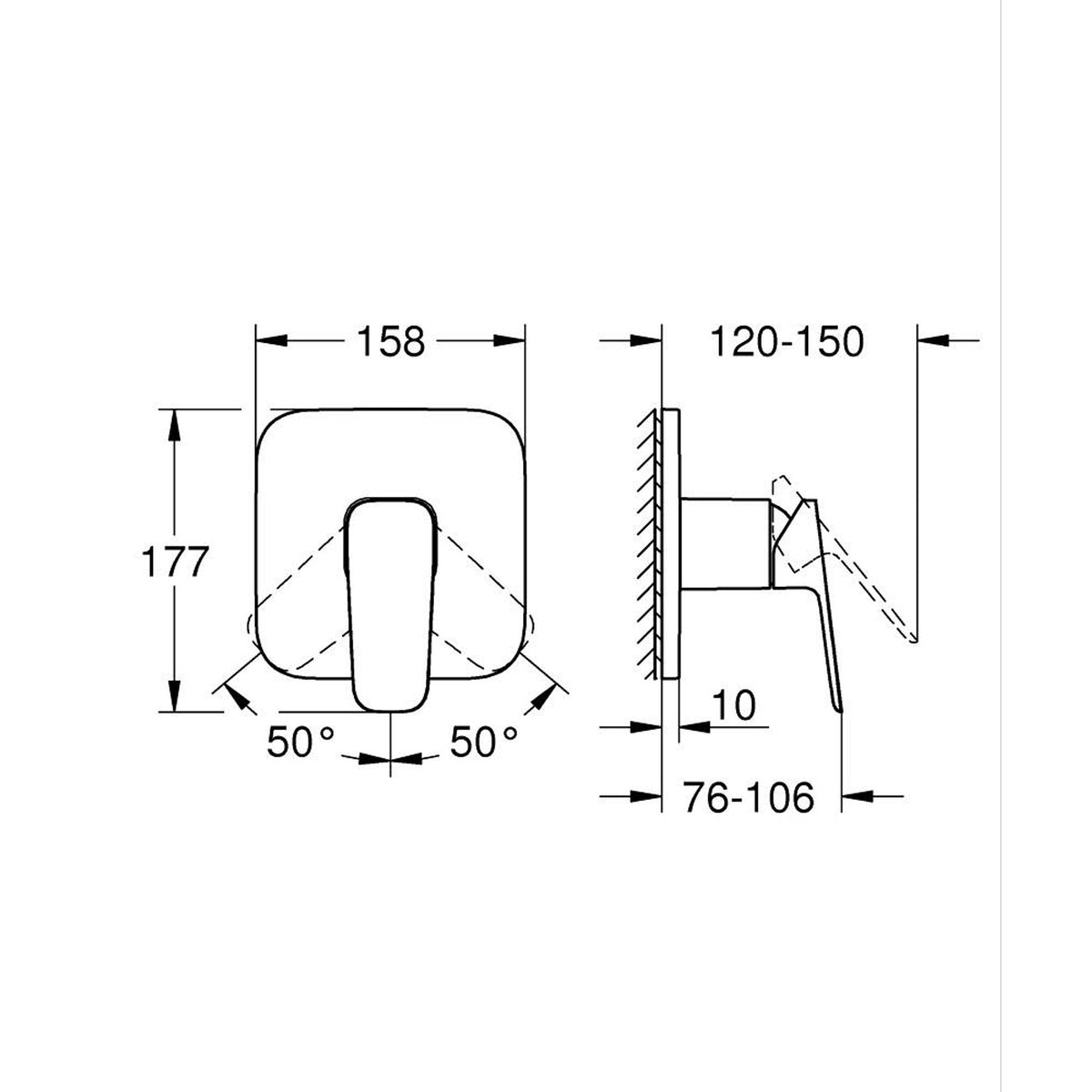 Grohe Cubeo Ankastre Duş Bataryası (Sıva Üstü Grubu) - Teknik Çizim