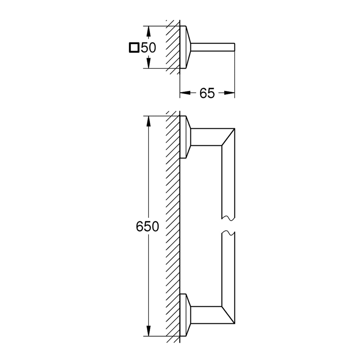 Grohe Allure Brilliant Uzun Havluluk 600 mm, Krom - Teknik Çizim