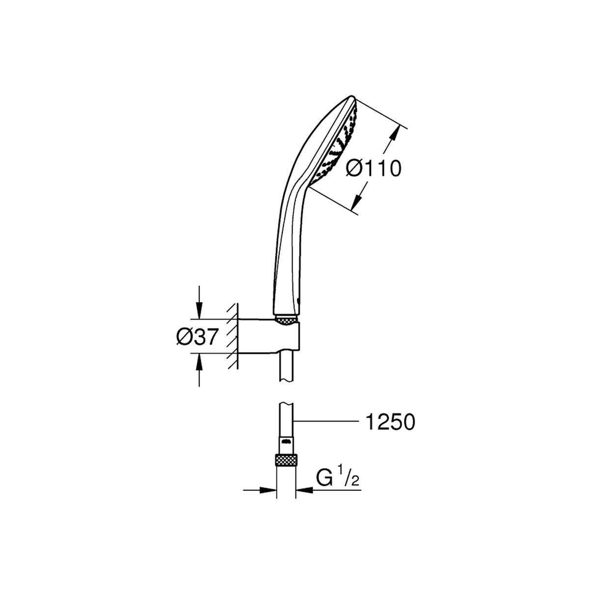Grohe Euphoria 110 El Duş Takımı, Tek Akışlı - Teknik Çizim