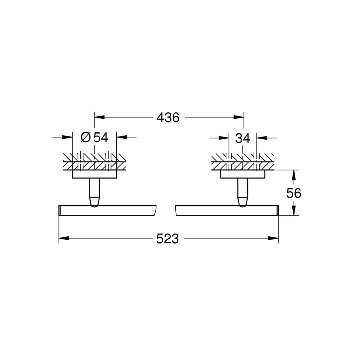 Grohe BauCosmopolitan Havluluk, 52 cm - Teknik Çizim
