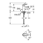 Grohe BauFlow Lavabo Bataryası, S-Boy - Teknik Çizim
