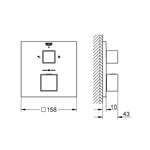 Grohe Grohtherm Cube Ankastre Termostatik Banyo Bataryası (2 Yollu, Sıva Üstü Grubu), Paslanmaz Çelik - Teknik Çizim