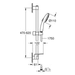 Grohe Tempesta 110 Sürgülü Duş Seti, 3 Akışlı - Teknik Çizim
