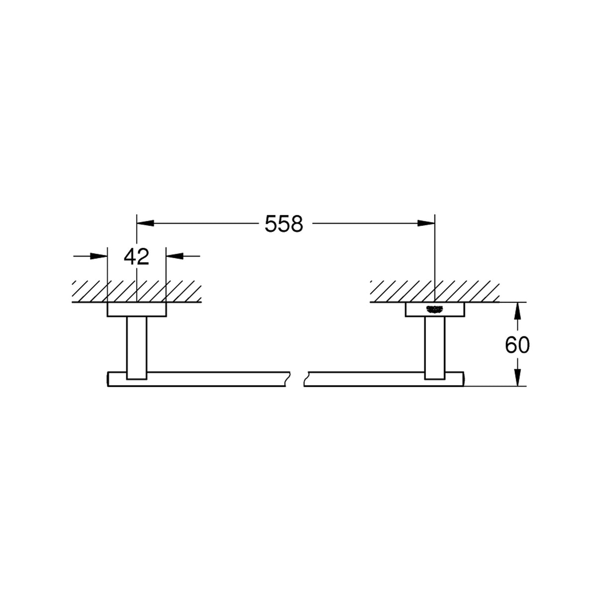 Grohe Essentials Cube Uzun Havluluk, Paslanmaz Çelik - Teknik Çizim