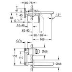 Grohe BauCurve İki Delikli Ankastre Lavabo Bataryası - Teknik Çizim
