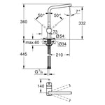 Grohe Minta Eviye Bataryası, Fırçalı Sert Grafit - Teknik Çizim