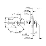 Grohe BauEdge Ankastre Duş Bataryası - Teknik Çizim