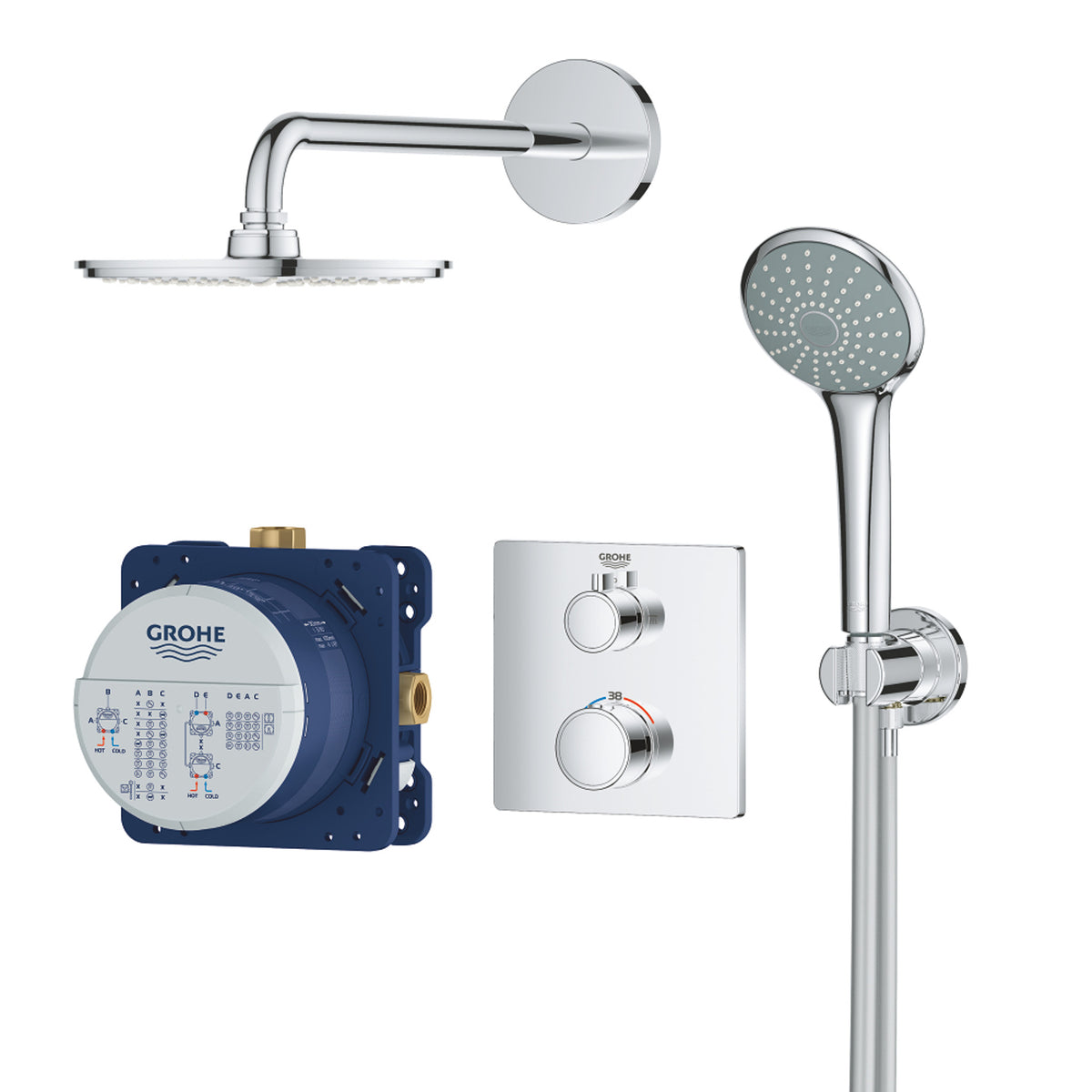 Grohe Grohtherm Rainshower Cosmopolitan 210 Ankastre Banyo/Duş Bataryası, Tepe ve El Duşu Seti - Ürün Görseli