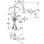 Grohe Minta Spiralli Eviye Bataryası, Fırçalı Altın - Teknik Çizim