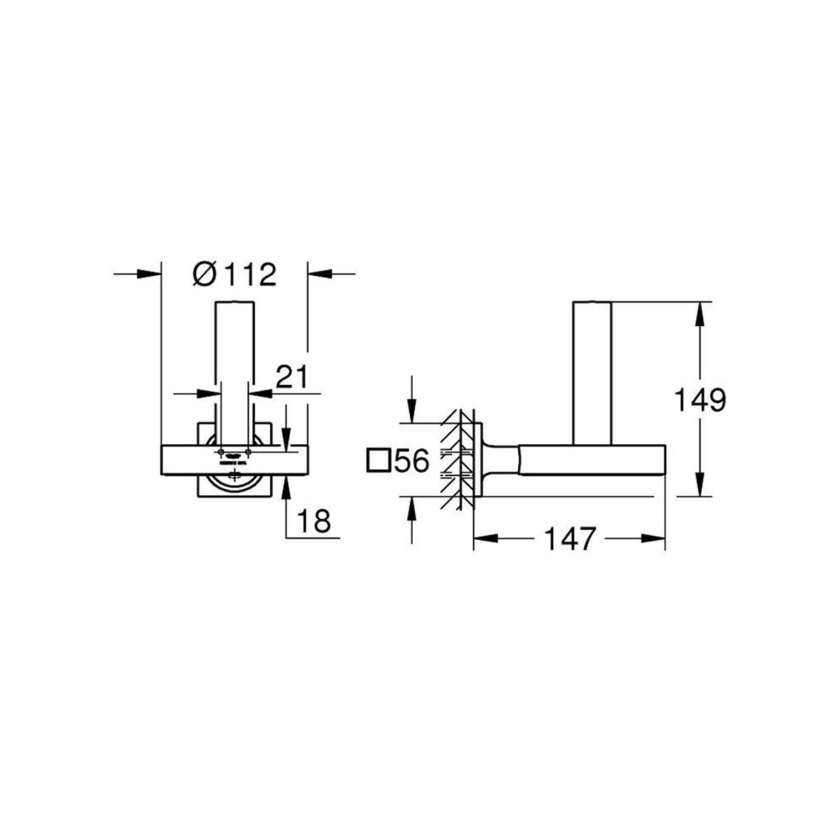 Grohe Allure Yedek Tuvalet Kağıtlığı - Teknik Çizim