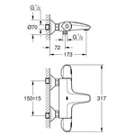 Grohe Grohtherm 1000 New Termostatik Banyo Bataryası, Mat Siyah - Teknik Çizim
