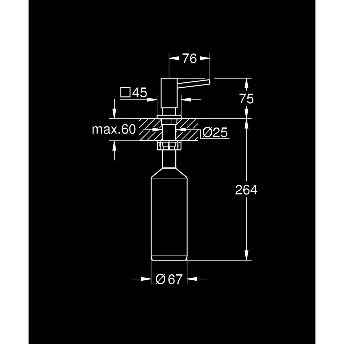 Grohe Cubic Ankastre Sıvı Sabunluk - Teknik Çizim