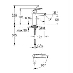Grohe Eurosmart Lavabo Bataryası, Mat Siyah (M-Boy) - Teknik Çizim