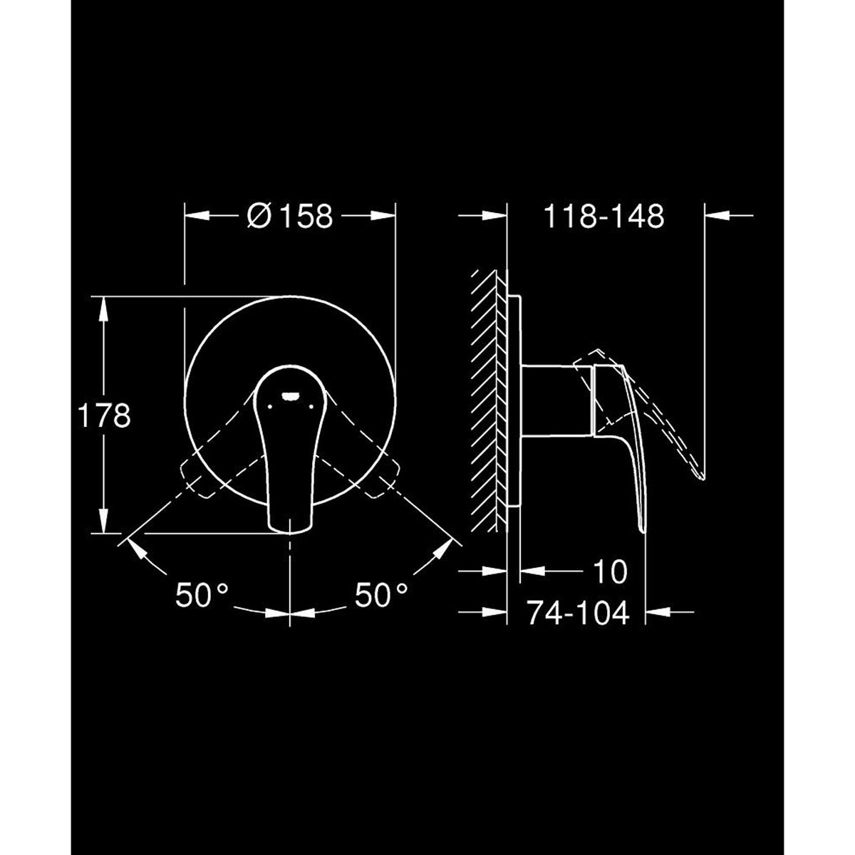 Grohe Eurosmart Ankastre Duş Bataryası (Sıva Üstü Grubu) - Teknik Çizim