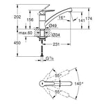 Grohe Bau Döner Borulu Eviye Bataryası - Teknik Çizim