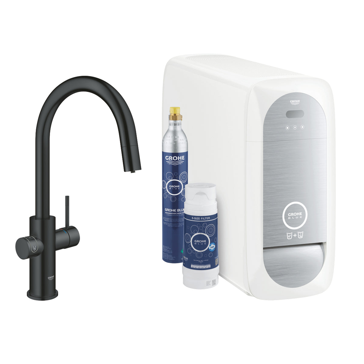 Grohe Blue Home Arıtmalı İçme Suyu ve Soda Yapan Spiralli Eviye Bataryası, Kadife Siyah - Ürün Görseli
