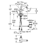 Grohe Atrio Sifon Kumandalı Bide Bataryası (M-Boy) - Teknik Çizim