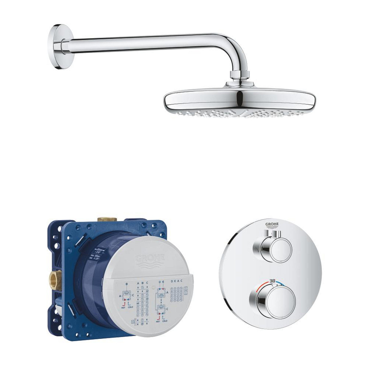 Grohe Grohtherm Perfect Ankastre Termostatik Duş Bataryası ve Tepe Duşu Seti - Ürün Görseli