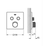 Grohe Grohtherm SmartControl Akış Kontrollü Ankastre Termostatik Banyo Bataryası (2 Yollu, Sıva Üstü Grubu), Fırçalı Altın - Teknik Çizim