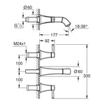 Grohe Grandera Duvardan Ankastre Lavabo Bataryası (Sıva Üstü Grubu) - Teknik Çizim