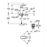 Grohe Euroeco Lavabo Bataryası, S-Boy - Teknik Çizim